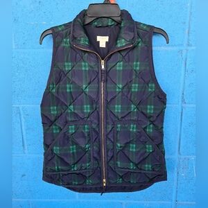J. CREWWomen’s Printed Quilted Down Puffer Vest Navy/Green Sz XS Waterfowl Feath